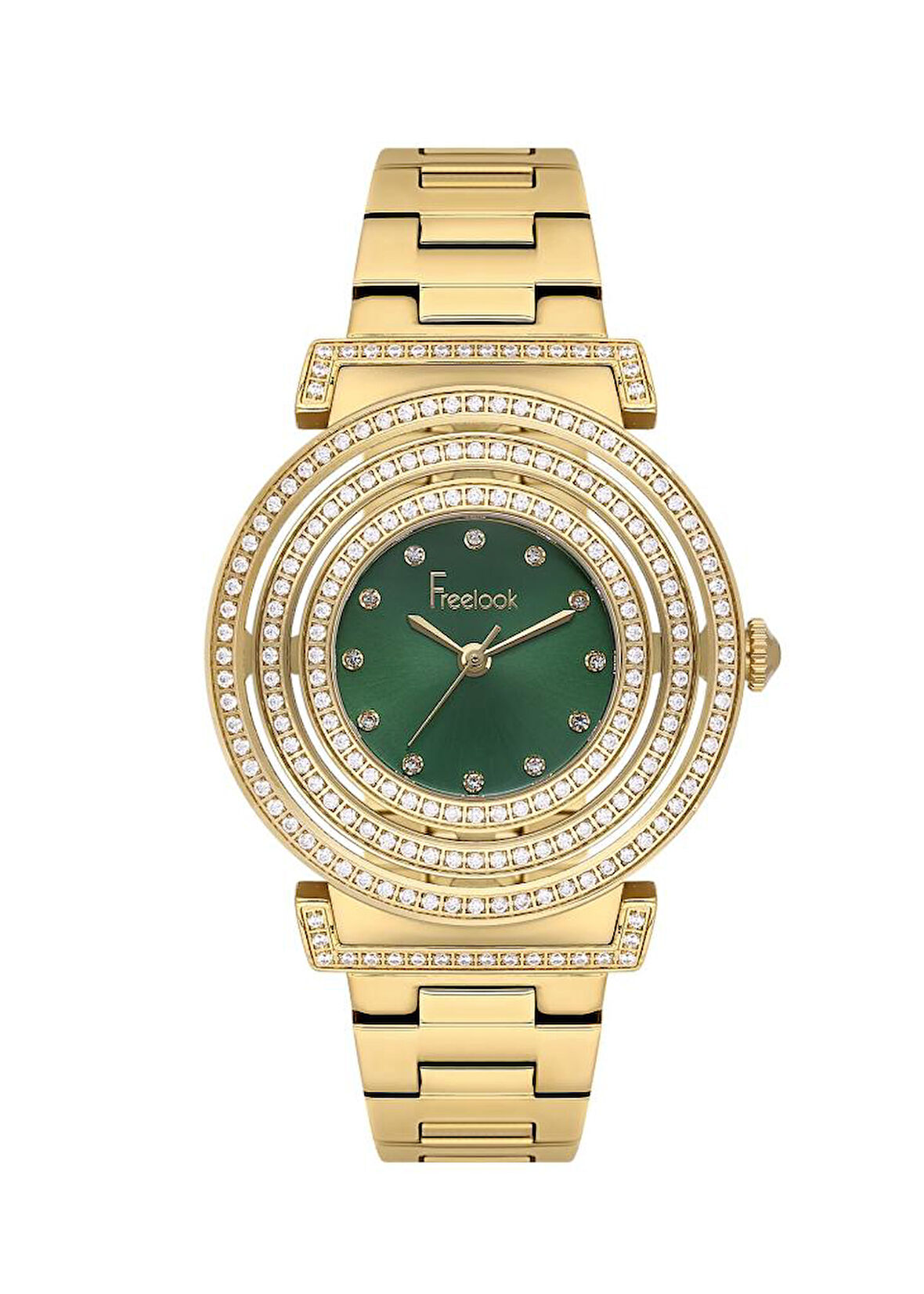 Freelook FL.1.10501-4 Taşlı Tasarım 5 ATM Suya Dayanıklı Çelik Kasa Çelik Kordon Altın Renk Kadın Kol Saati