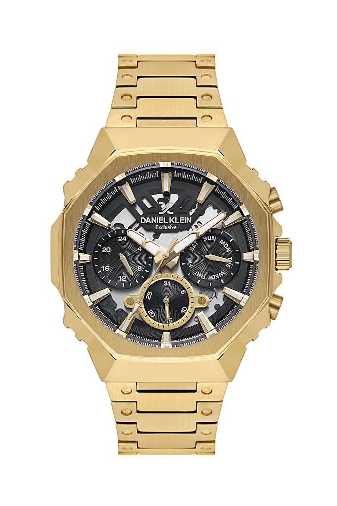 Daniel Klein DK.1.14000-4 Exclusive Tüm Fonksiyonları Aktif 3 ATM Suya Dayanıklı Çelik Kordon Altın Renk Erkek Kol Saati