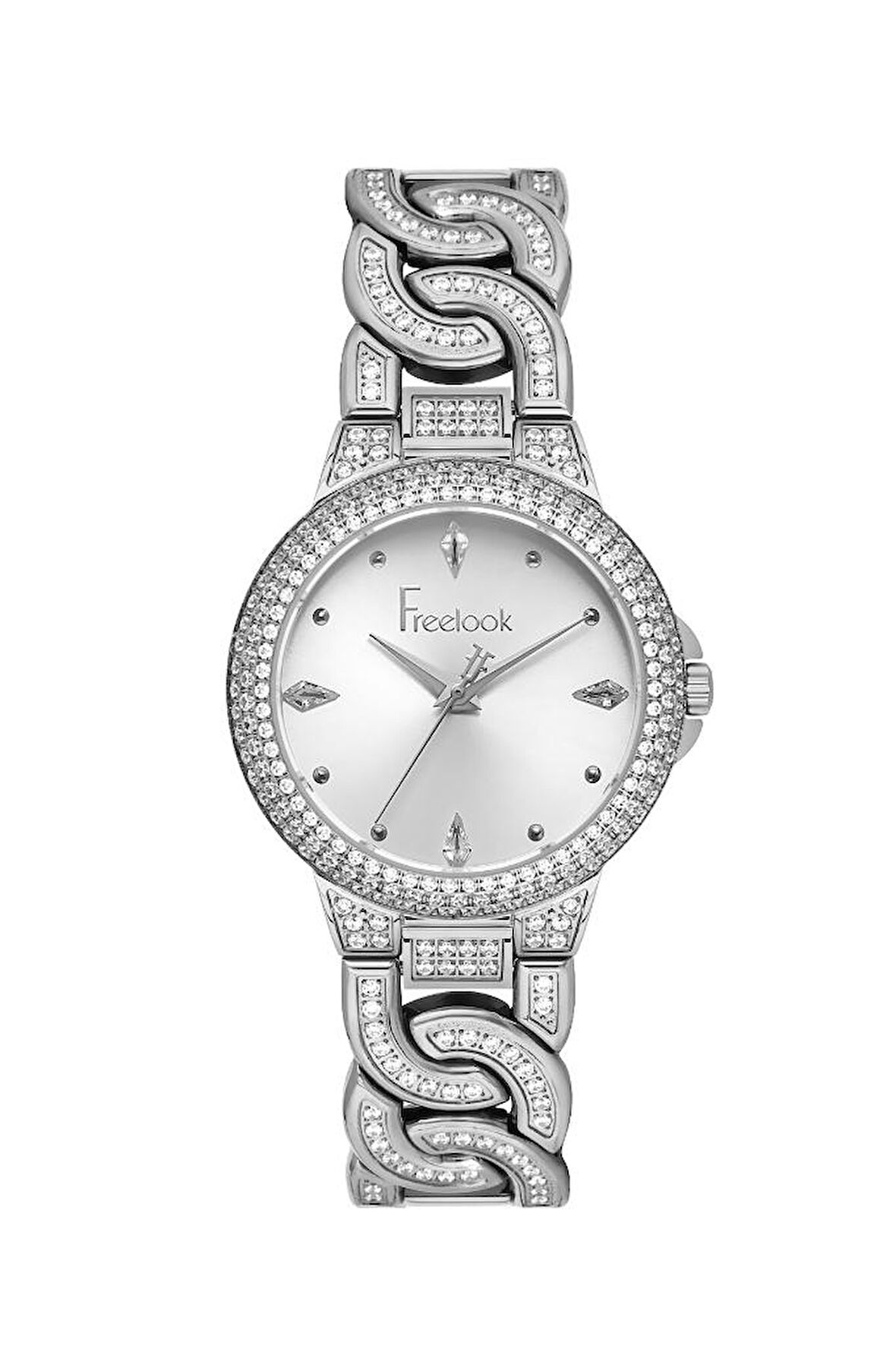 Freelook FL.1.10507-1 Taşlı Tasarım 5 ATM Suya Dayanıklı Çelik Kasa Çelik Kordon Metalik Renk Kadın Kol Saati