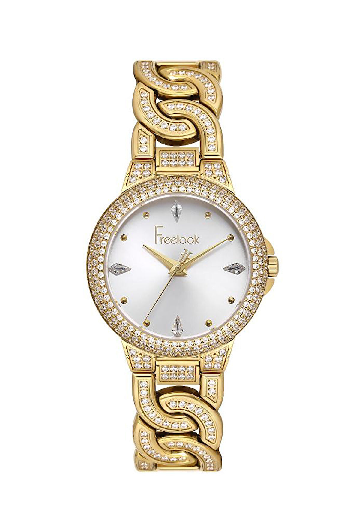 Freelook FL.1.10507-2 Taşlı Tasarım 5 ATM Suya Dayanıklı Çelik Kasa Çelik Kordon Altın Renk Kadın Kol Saati