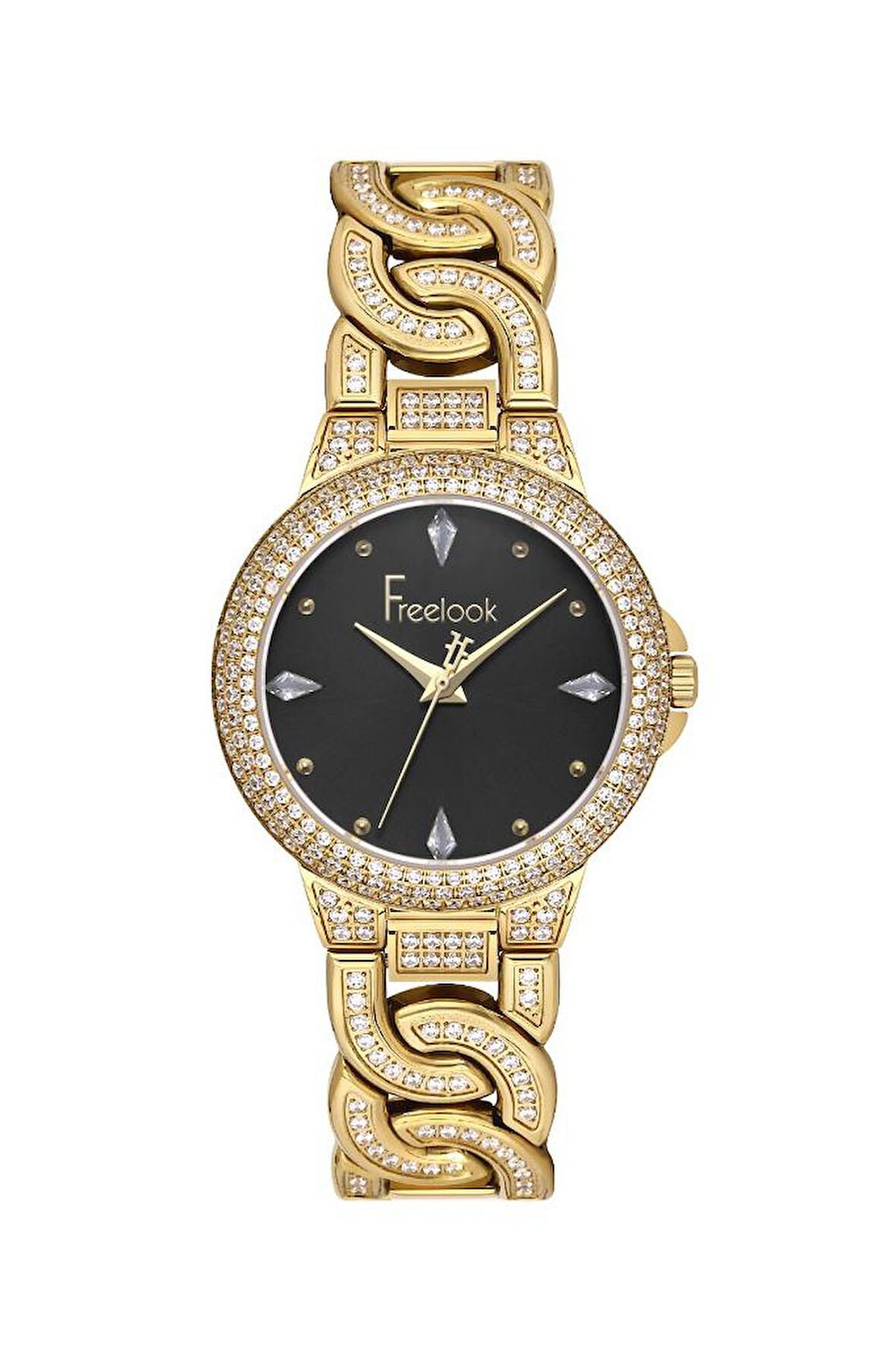 Freelook FL.1.10507-4 Taşlı Tasarım 5 ATM Suya Dayanıklı Çelik Kasa Çelik Kordon Altın Renk Kadın Kol Saati