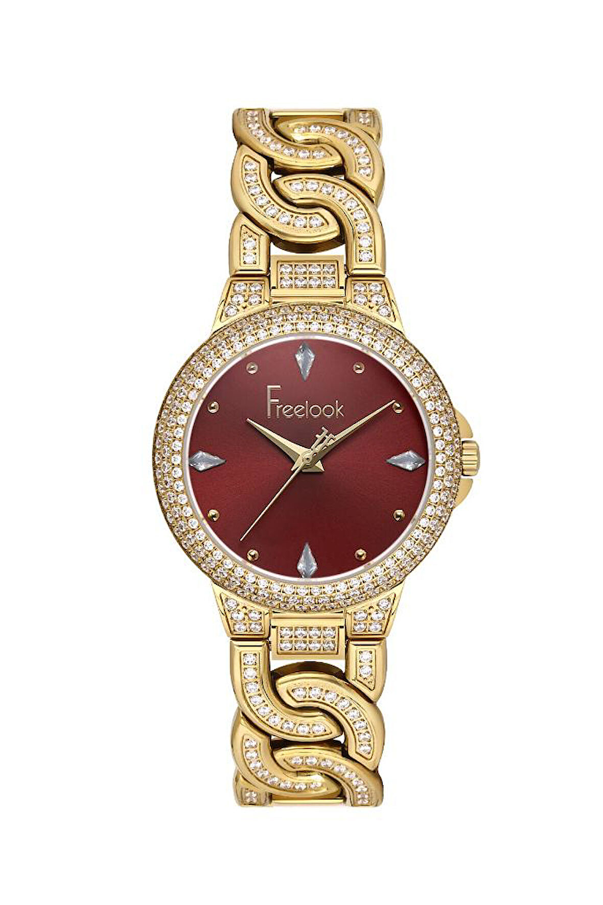 Freelook FL.1.10507-5 Taşlı Tasarım 5 ATM Suya Dayanıklı Çelik Kasa Çelik Kordon Altın Renk Kadın Kol Saati