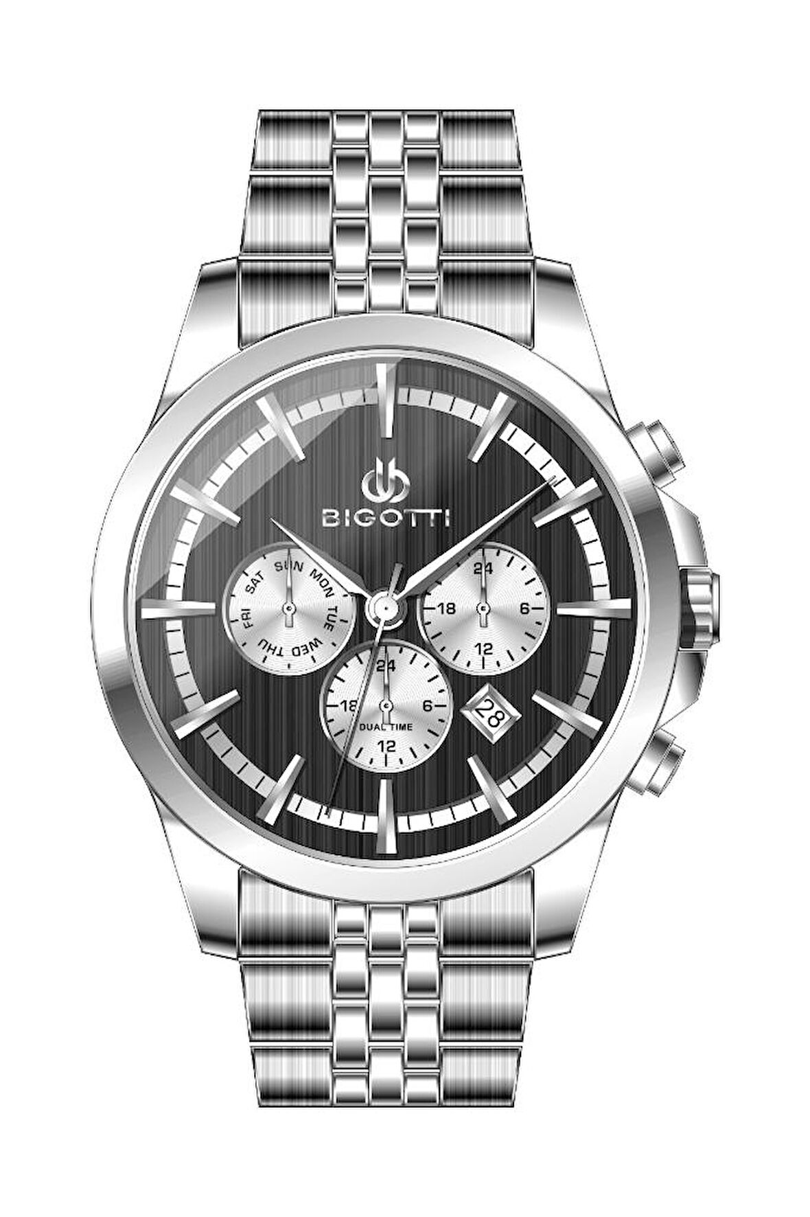 Bigotti BG.1.10468.6 Tüm Fonksiyonları Aktif 5 ATM Suya Dayanıklı Çelik Kordonlu Metalik Renk Erkek Kol Saati