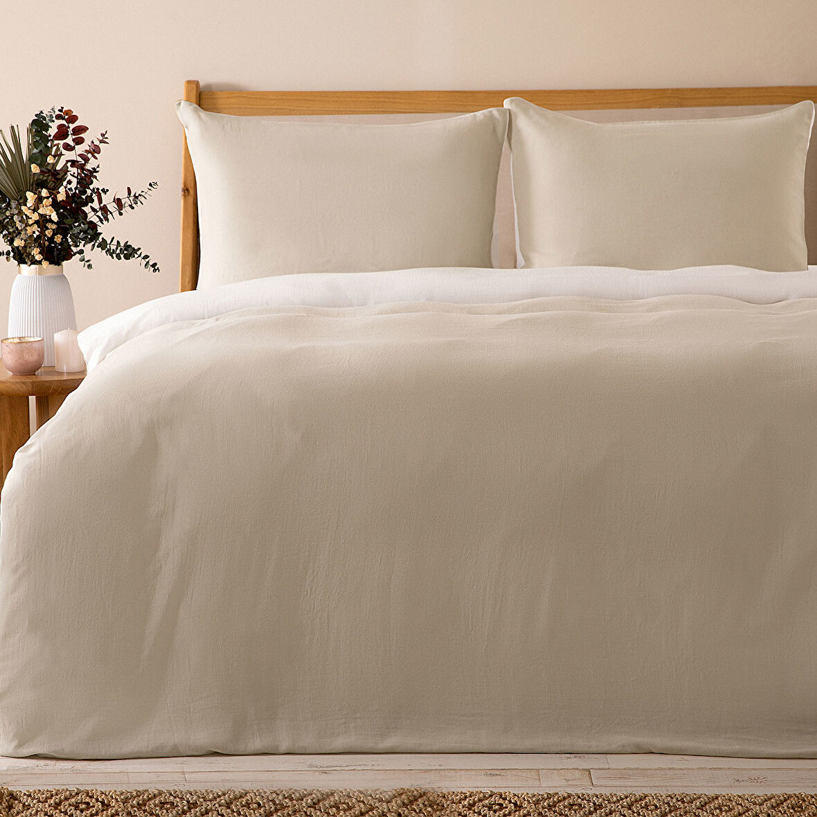 Anita Ekstra Çift Kişilik Nevresim Seti 230x220 cm EKRU/ADACAYI