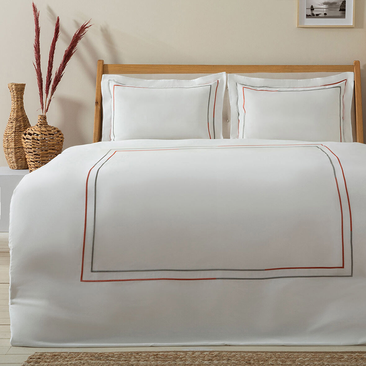 Geo Nevresim Seti Ekstra Çift Kişilik 230x220 cm Ekru