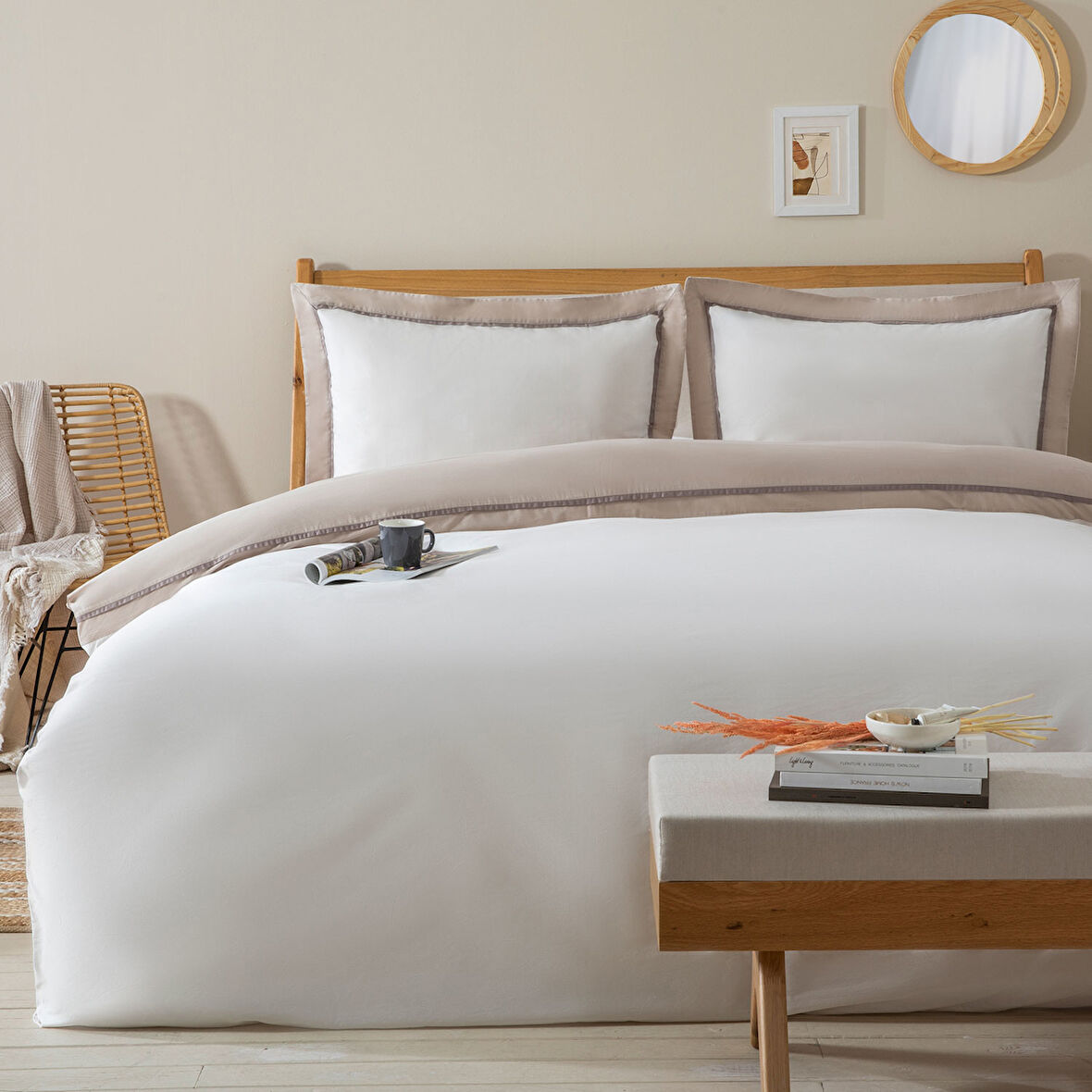 Alberta Nevresim Seti 230x220 cm Ekru/Taş