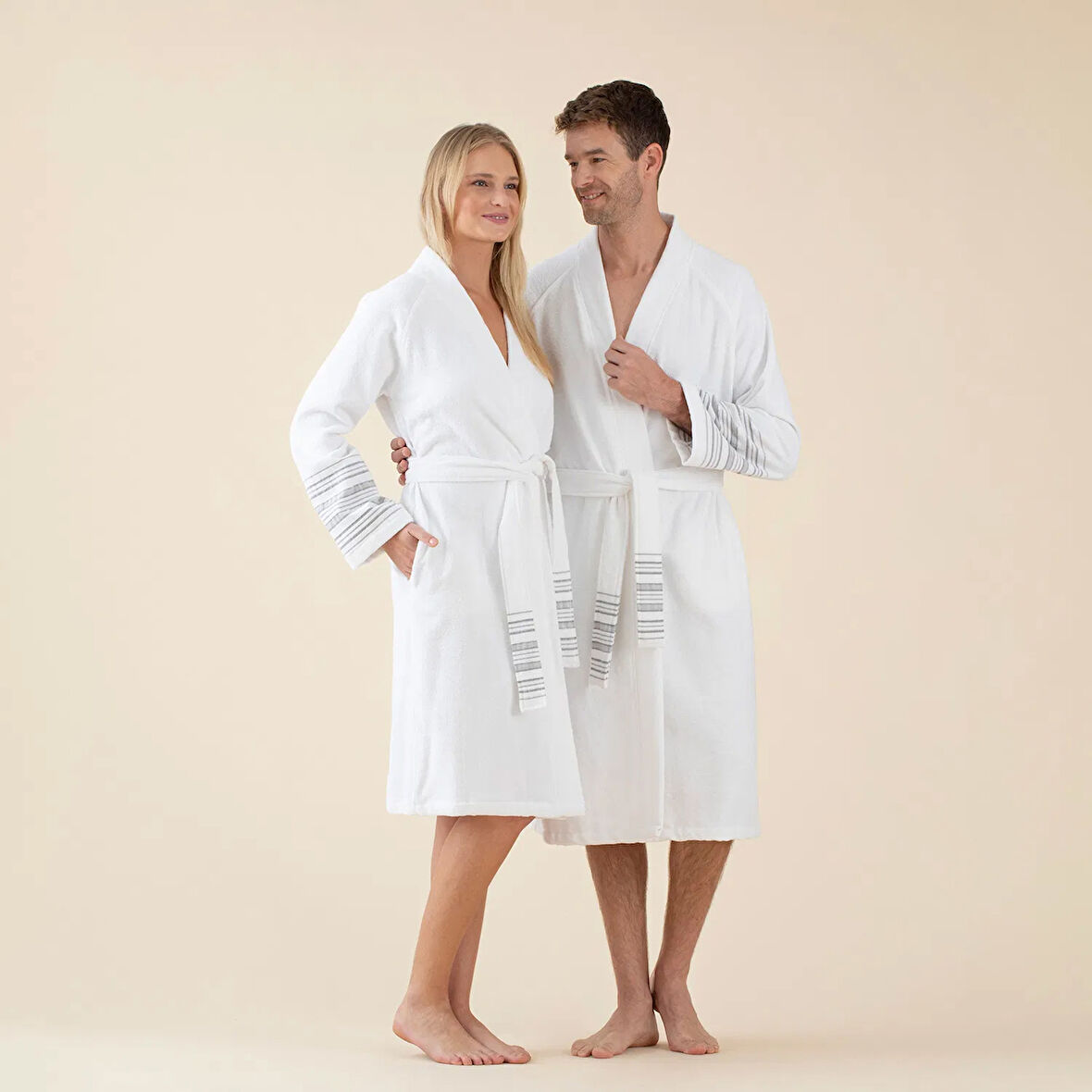 Derin Unisex Bornoz Beyaz/Açık Gri/Koyu Gri