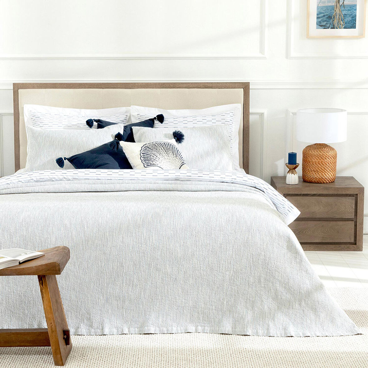 Alfıe Yatak Örtüsü Çift Kişilik Beyaz-Mavi