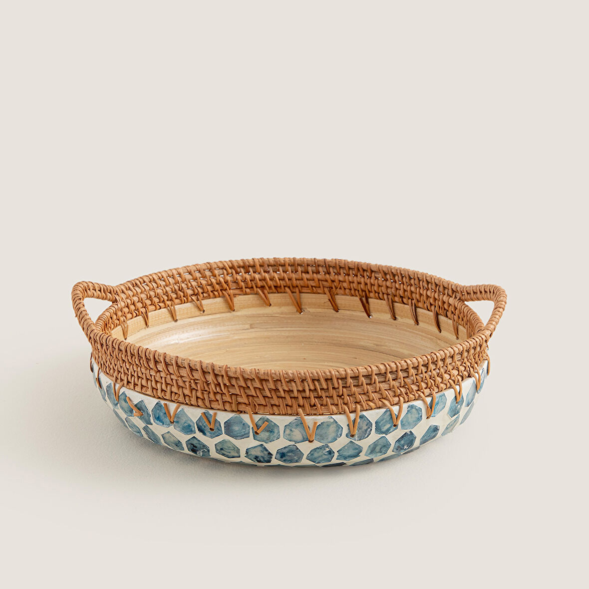 Hanoi Capiz Dekoratif Derin Kase 30 Cm Beyaz/Açık Mavi