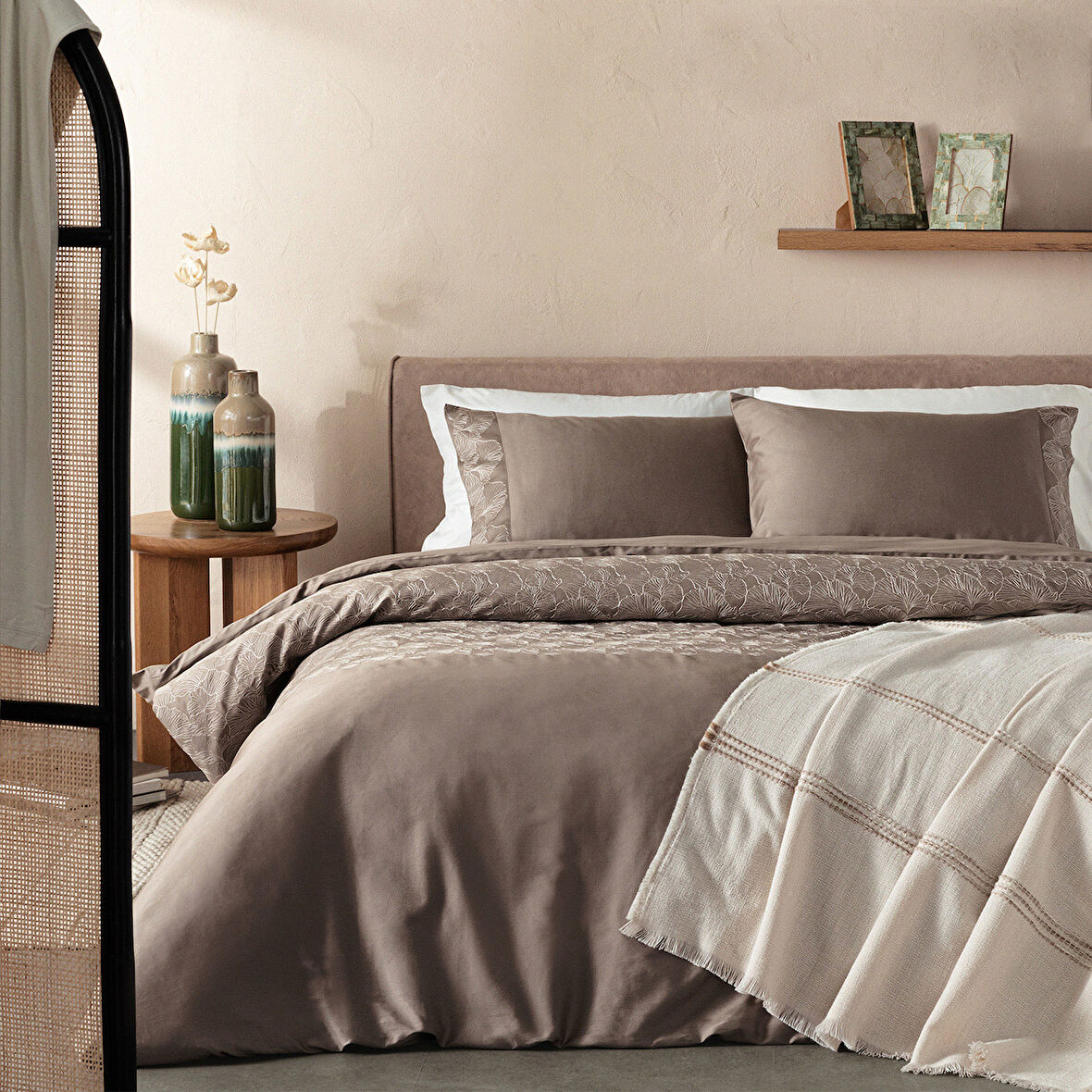 Ginko Nevresim Seti DBL Koyu Bej