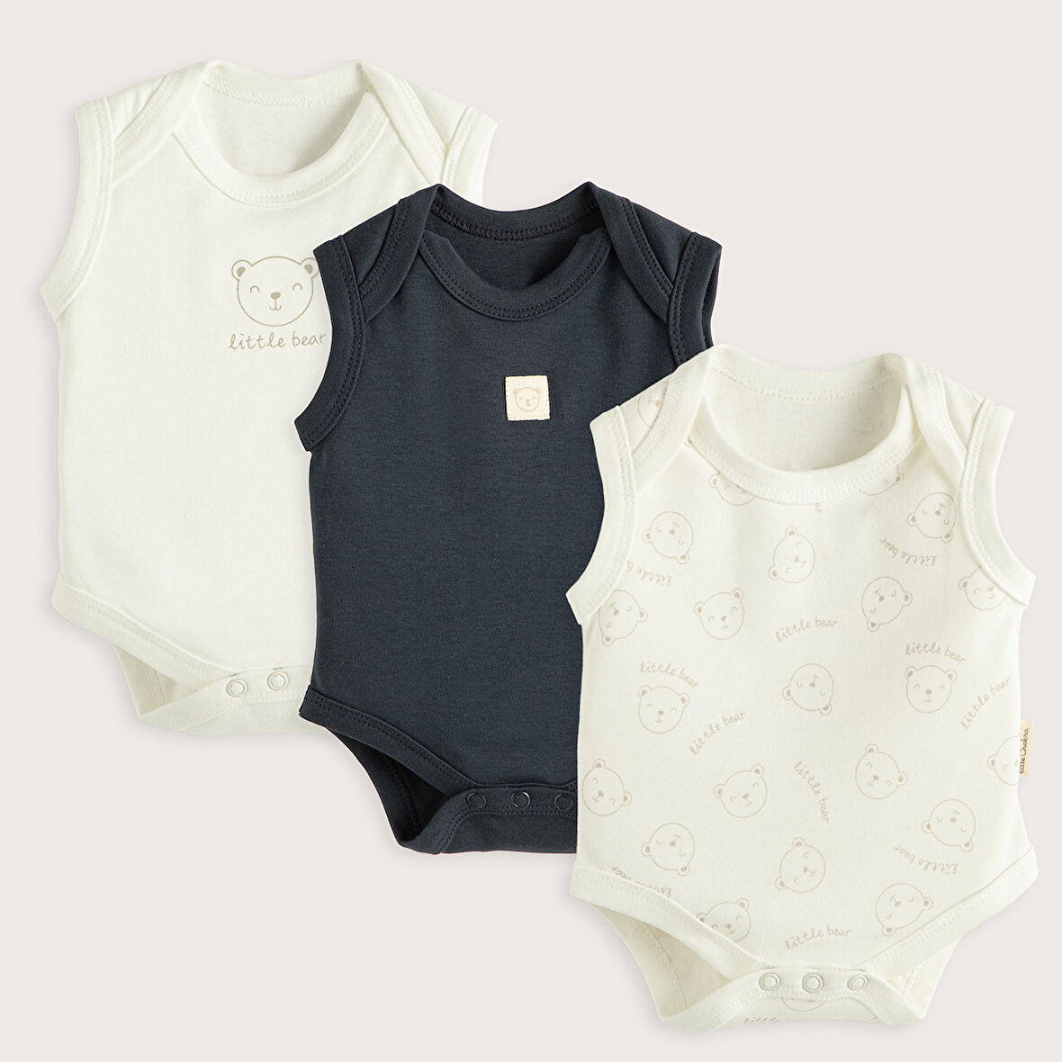 Cool Bear 3'lü Kolsuz Body Set Ekru/Lacivert