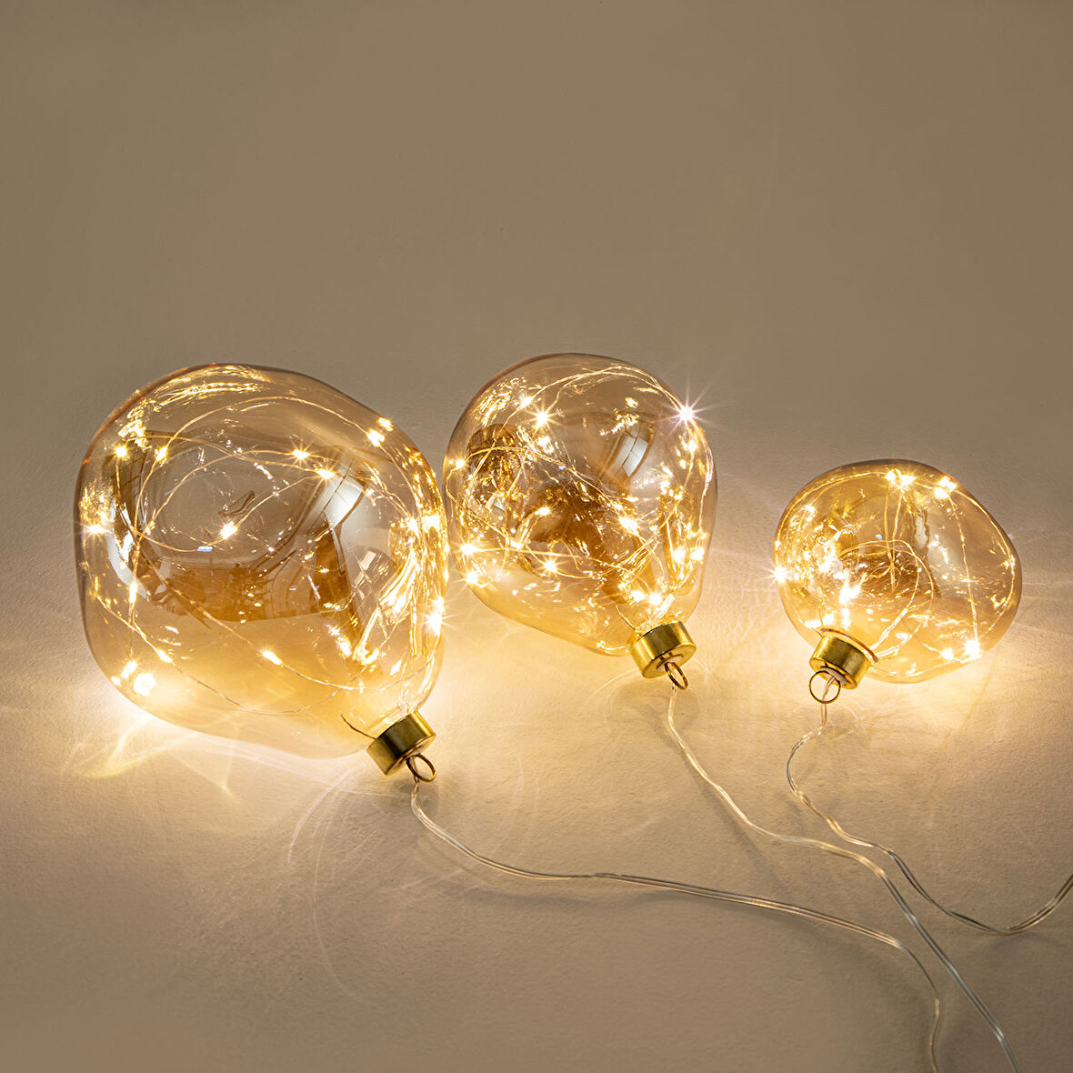 Zera 3'lü Led Işıklı Yılbaşı Topu Seti Amber