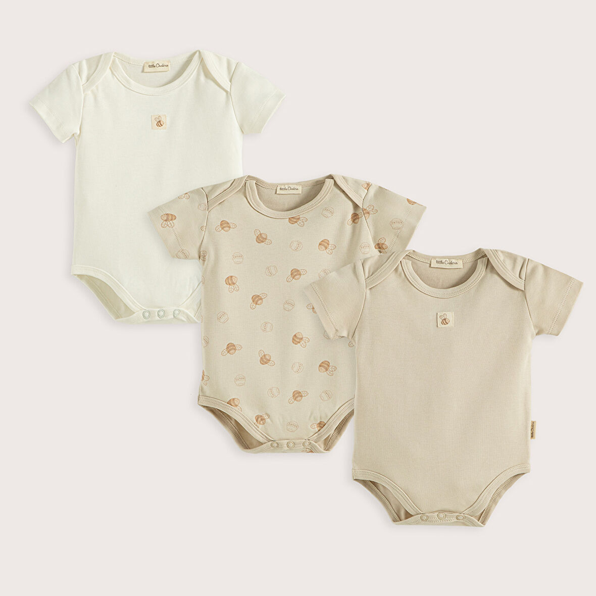 Happy Bee 3'Lü Body Set Taş/Ekru