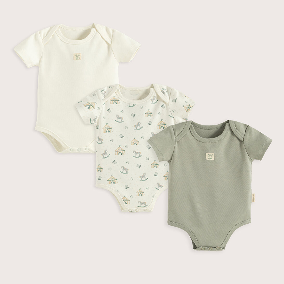 Cute Cırcus 3'Lü Body Set Ekru/Yeşil