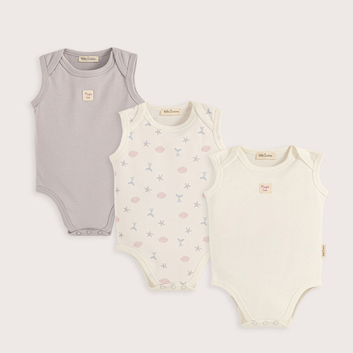 Magıc Sea 3'Lü Kolsuz Body Set Ekru/Lila