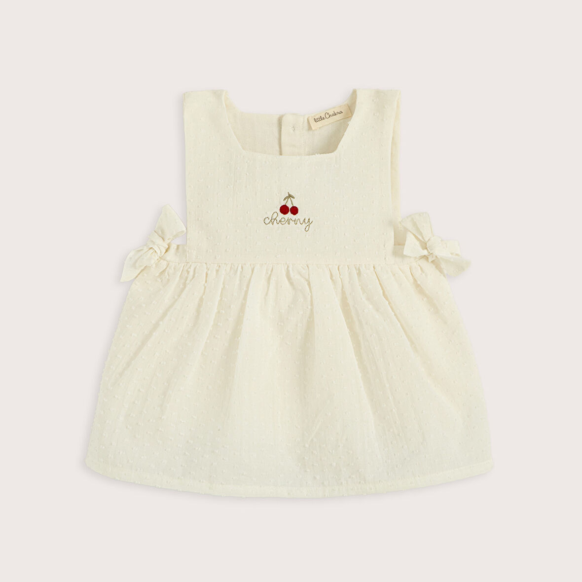 Cherry Boom Nakışlı Elbise Vanilya