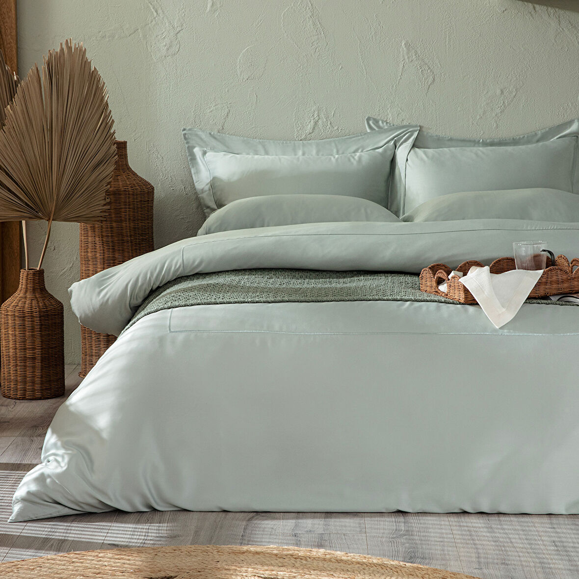 Bambu Nevresim Takımı King DUMAN YEŞİLİ