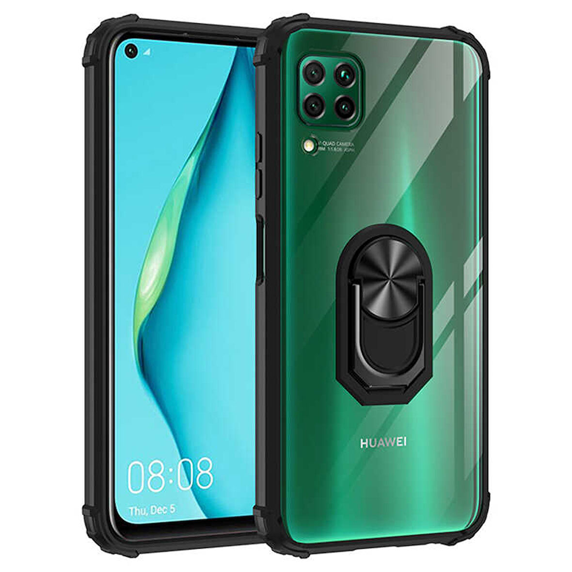 Huawei P40 Lite Kılıf Yüzüklü Şeffaf Mola Kapak