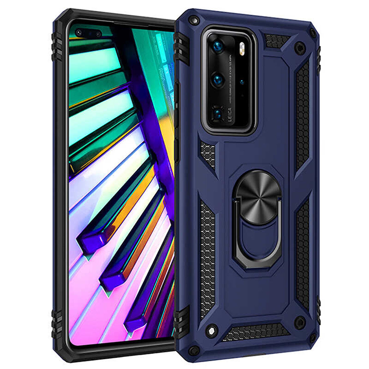 Huawei P40 Pro Kılıf Vega Tank Sert Yüzüklü Standlı Zırh Koruma Kapak