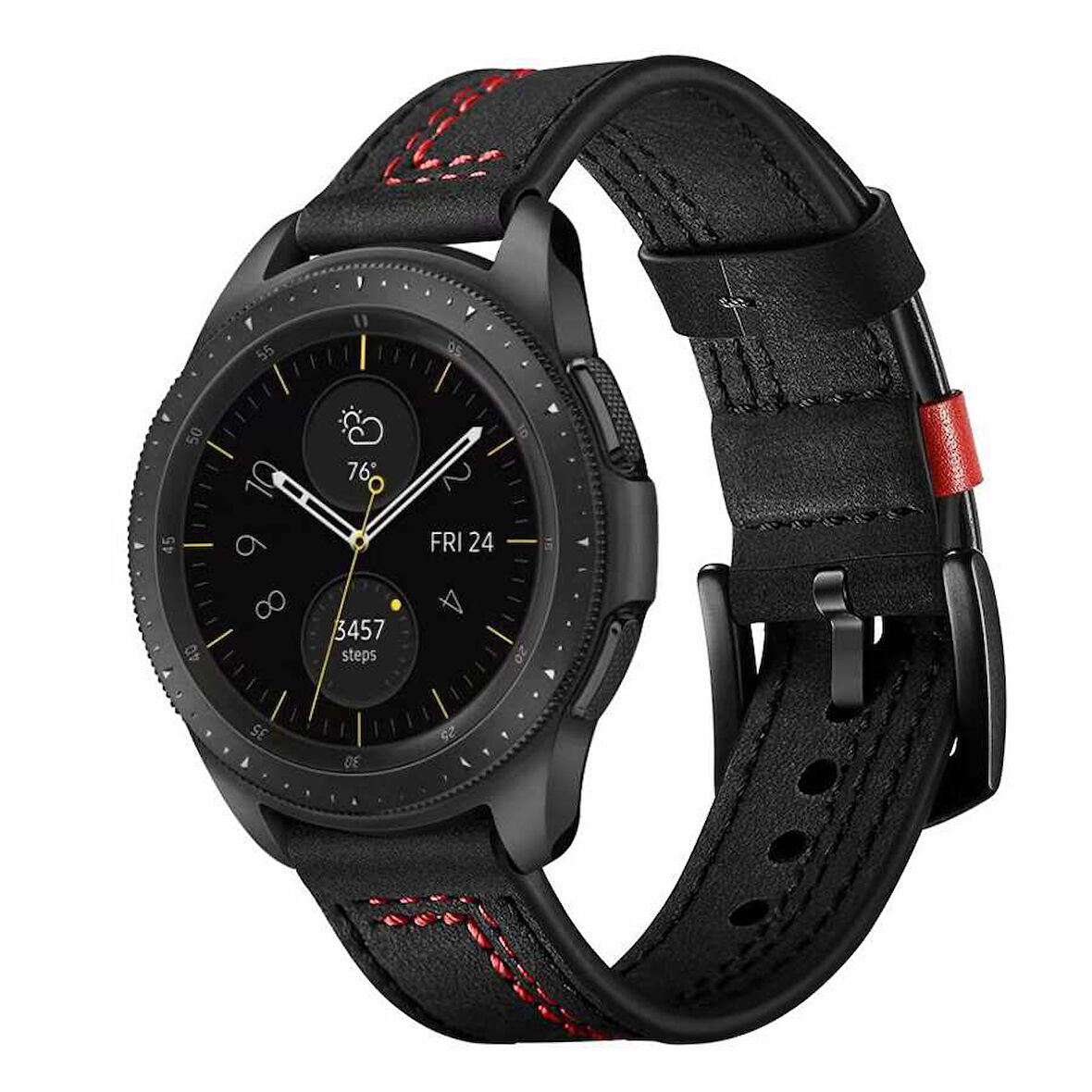 ​​Galaxy Watch 46mm (22mm) Uyumlu KRD-19 Deri Zore Kordon-Siyah