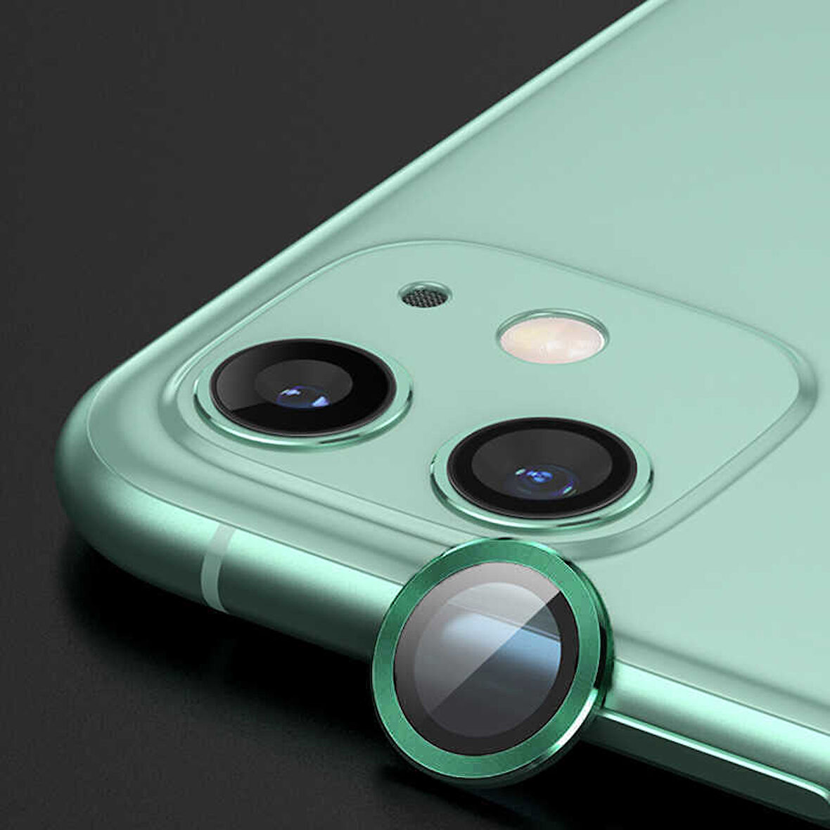iPhone 12 Mini Uyumlu Ensueno CL-02 Kamera Lens Koruyucu-Yeşil