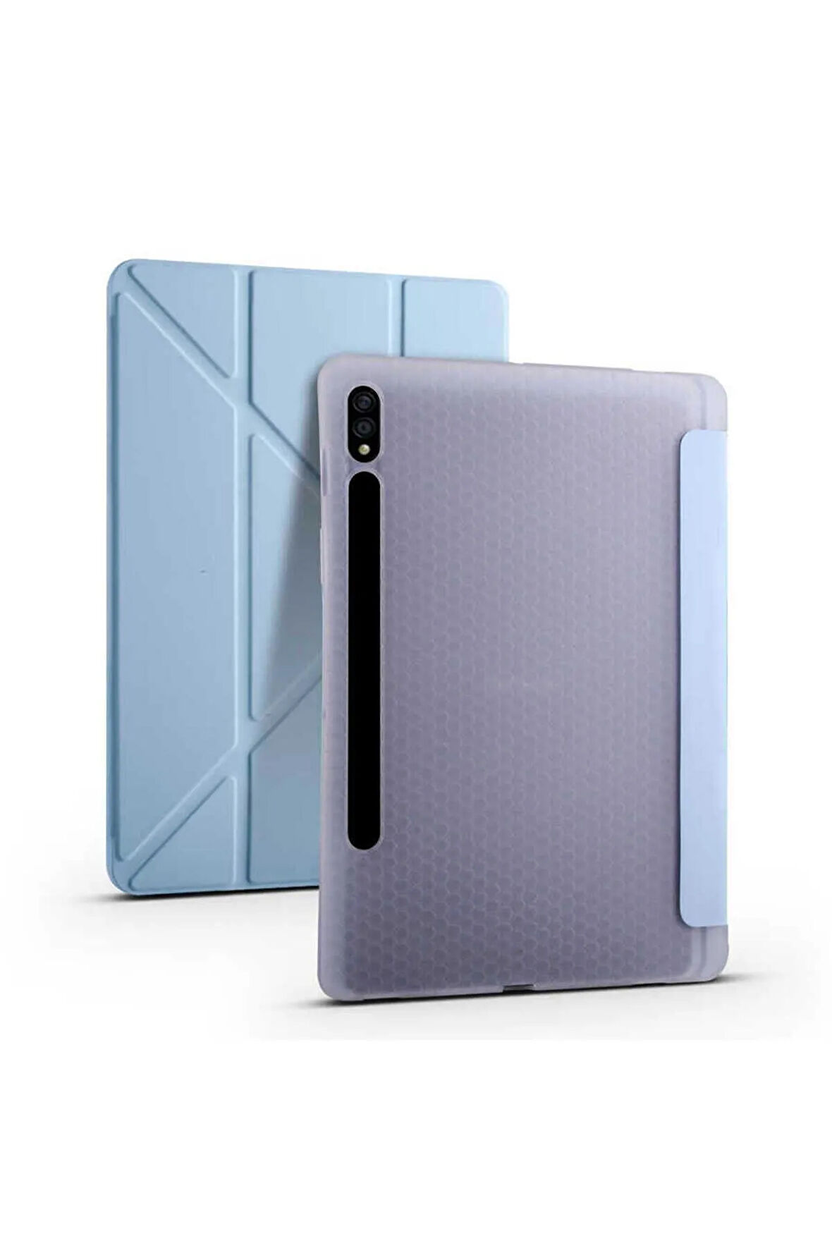 Galaxy Tab S7 Plus T970 Kılıf Tri Folding Kalem Bölmeli Standlı Kılıf-siyah