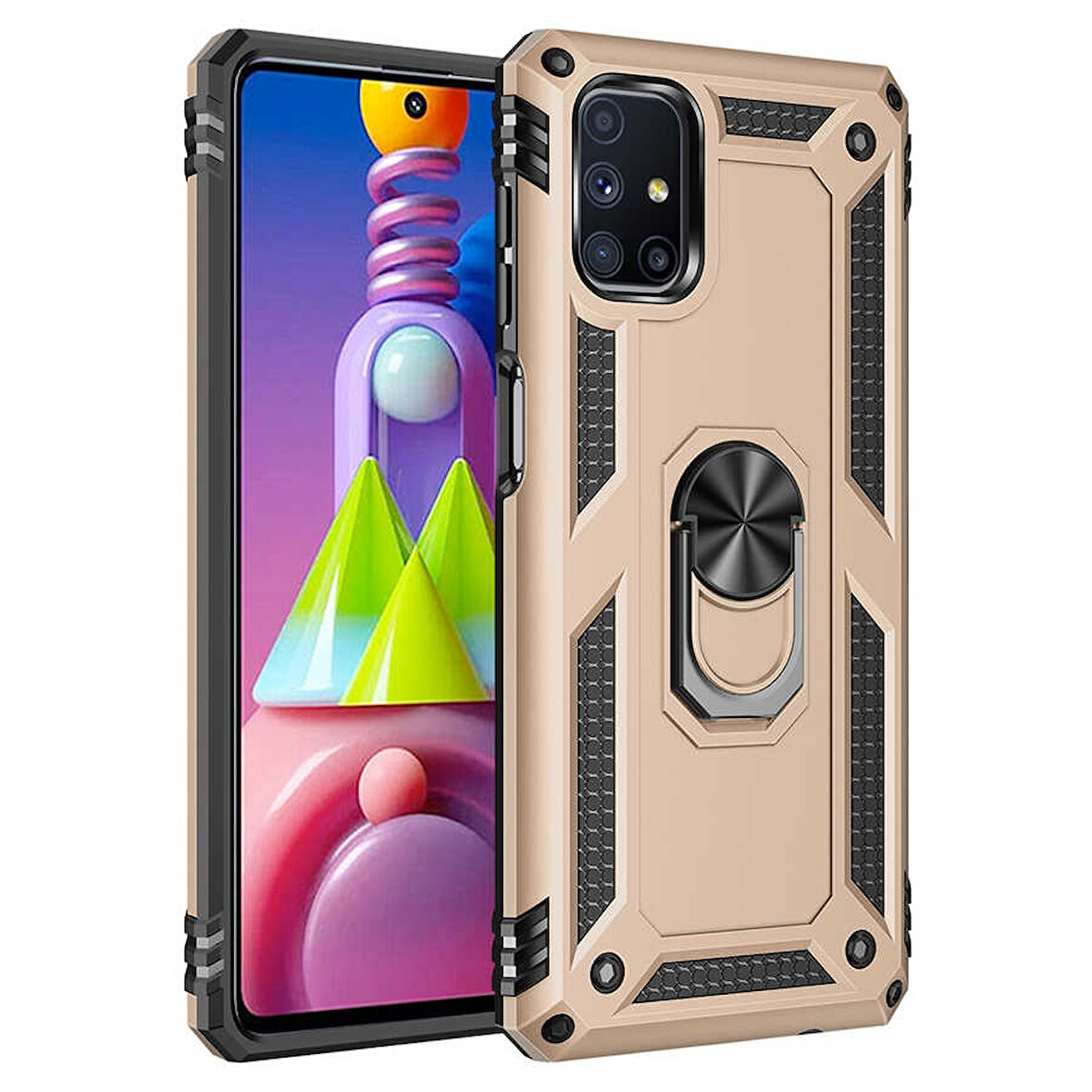 Samsung Galaxy M51 Kılıf Vega Tank Sert Yüzüklü Standlı Zırh Koruma Kapak