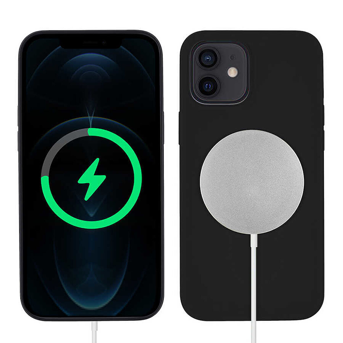 iPhone 12 Mini Uyumlu Zore Silksafe Wireless Kılıf-Siyah