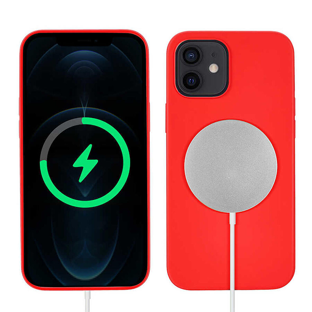 iPhone 12 Mini Uyumlu Zore Silksafe Wireless Kapak-Kırmızı