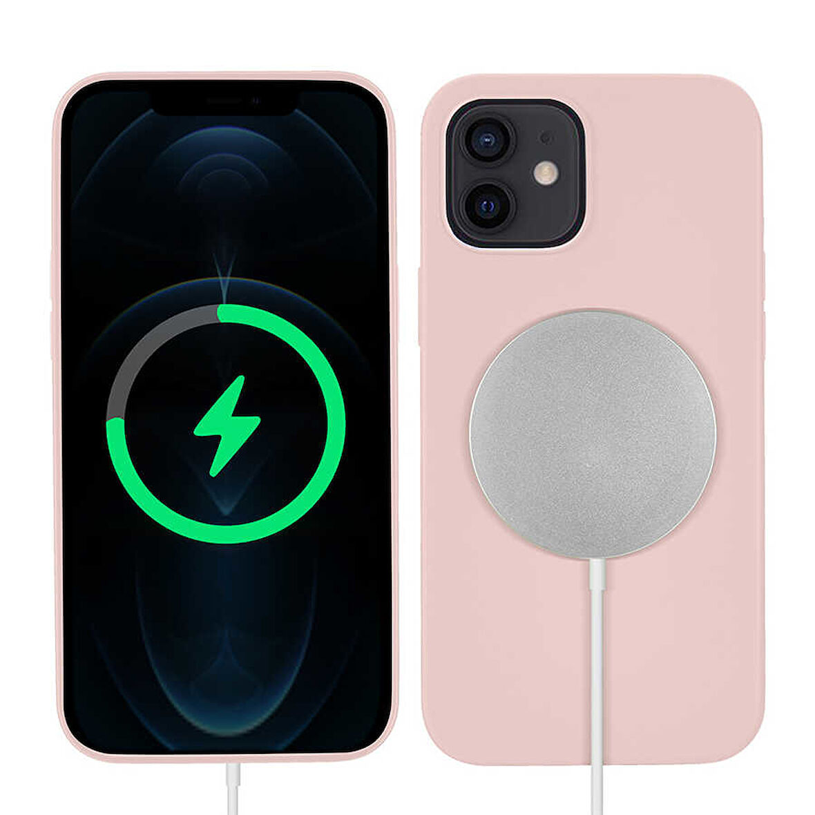 iPhone 12 Uyumlu Zore Silksafe Wireless Kılıf-Pembe Açık