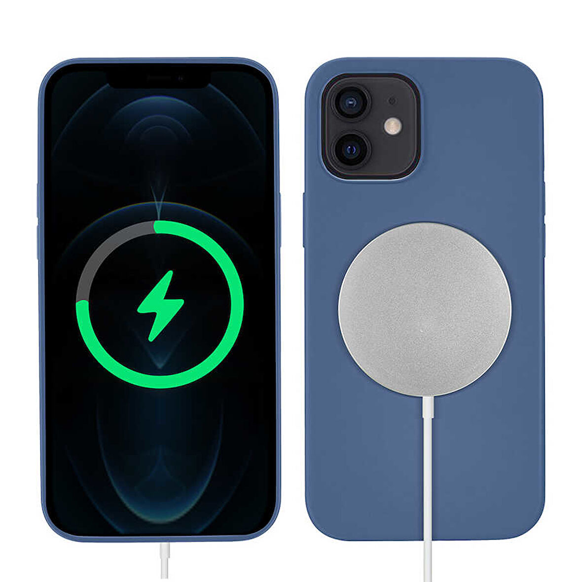 iPhone 12 Uyumlu Zore Silksafe Wireless Kılıf-Mavi