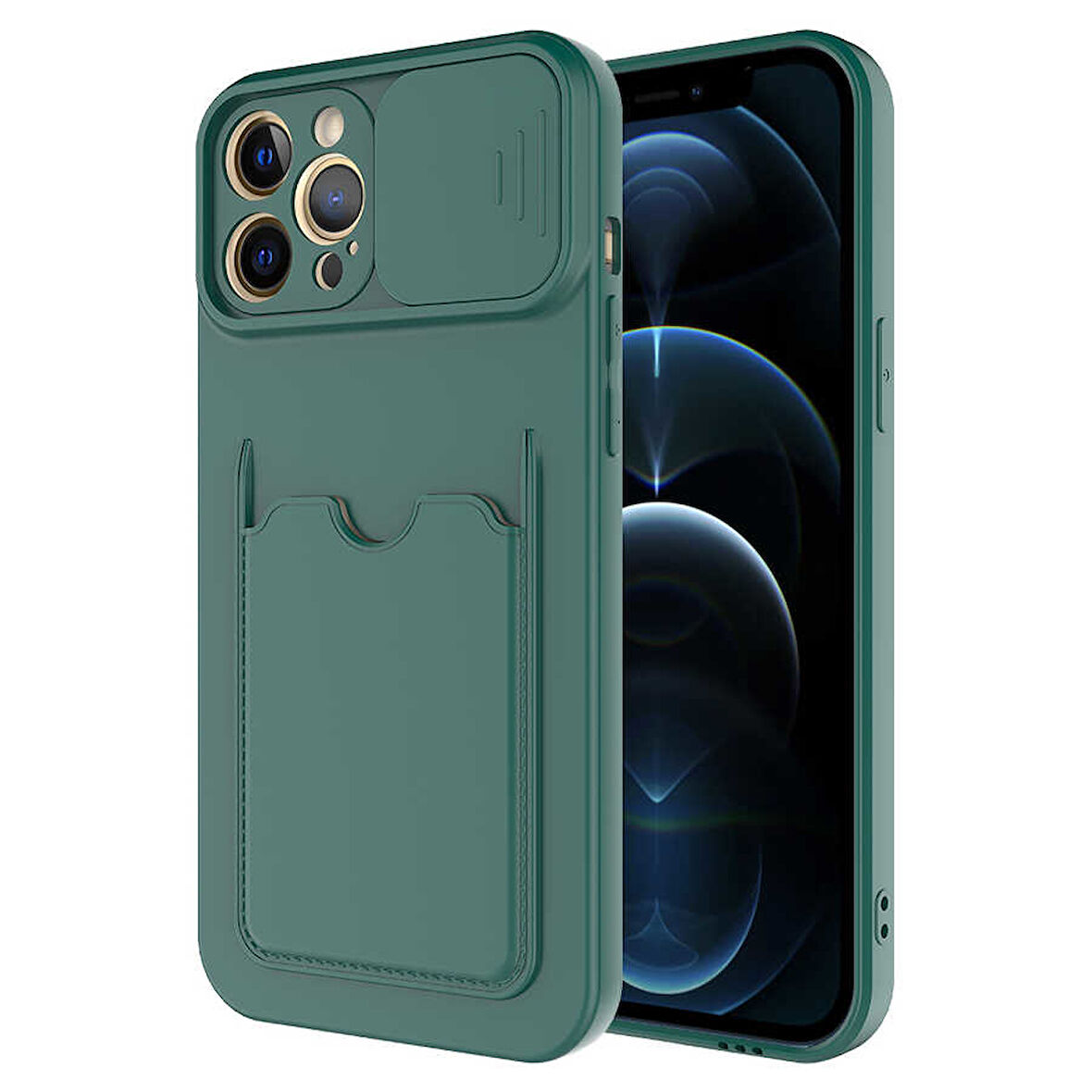 iPhone 12 Pro Uyumlu ​ Kartix Kılıf-Koyu Yeşil