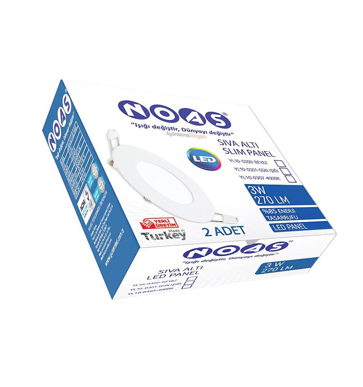 Noas 3W Sıva Altı Slim Led Panel 2 Adet Beyaz Işık YL10-0300