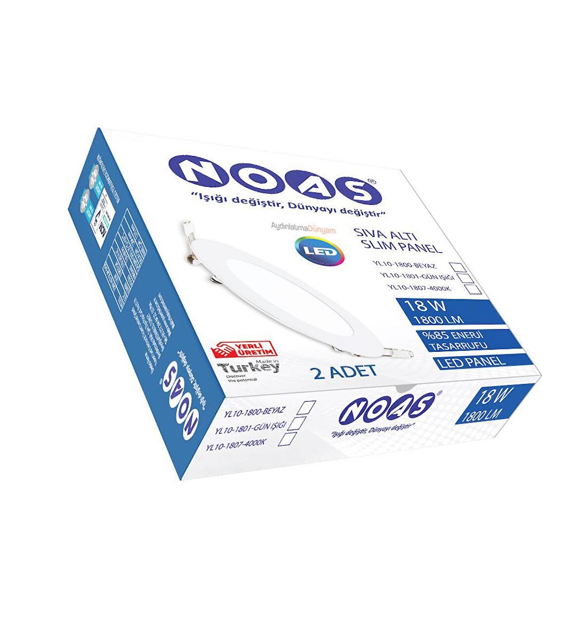 Noas 18W Sıva Altı Slim Led Panel 2 Adet Beyaz Işık YL10-1800