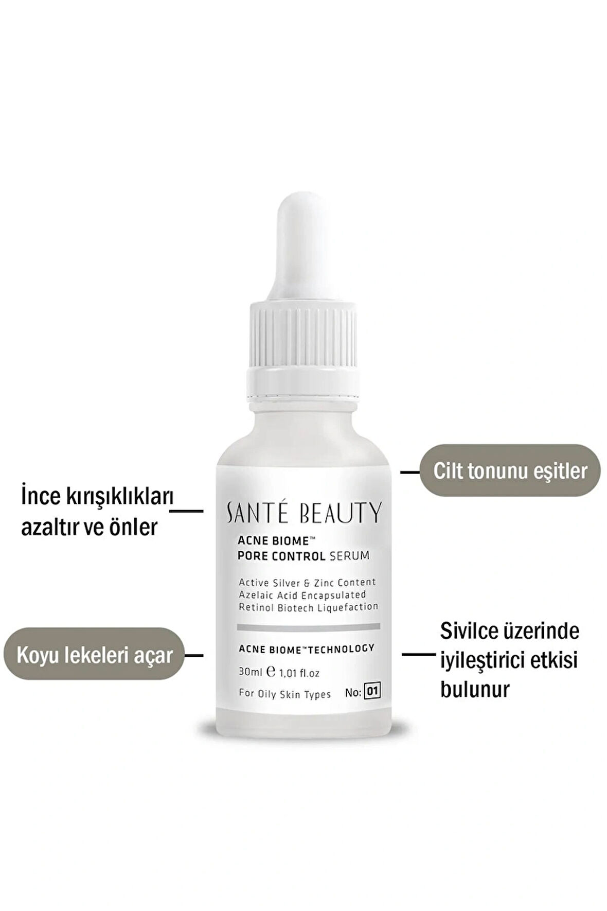 Siyah Nokta Ve Akne Gidermeye Yardımcı %1 Kaplı Retinol Içerikli Acne Bıome Control Serum 30 Ml