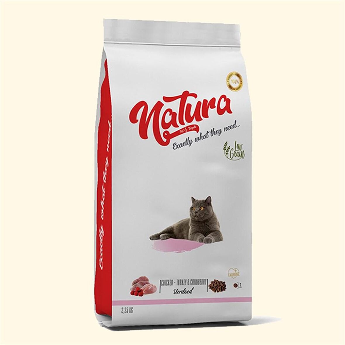 Natura Düşük Tahıllı Tavuk, Hindi & Böğürtlen Kısır Kedi Maması 2,25kg