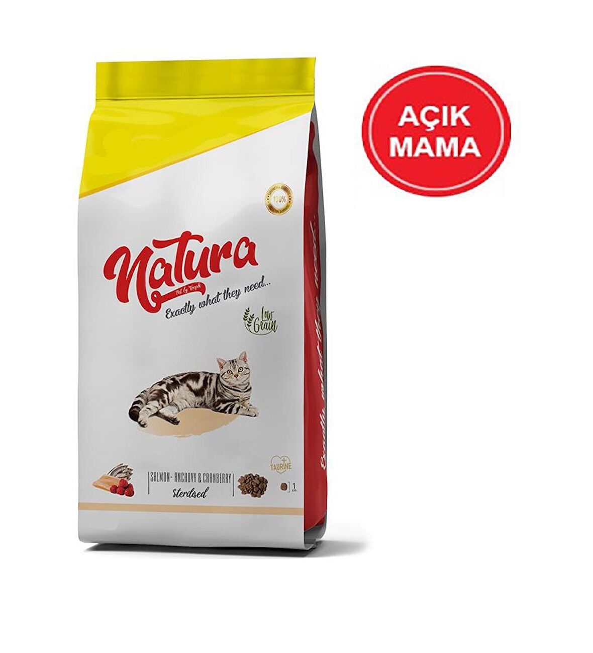 Natura Somonlu Hamsili ve Yaban Mersinli Düşük Tahıllı Kısırlaştırılmış Kedi Maması 1 Kg AÇIK