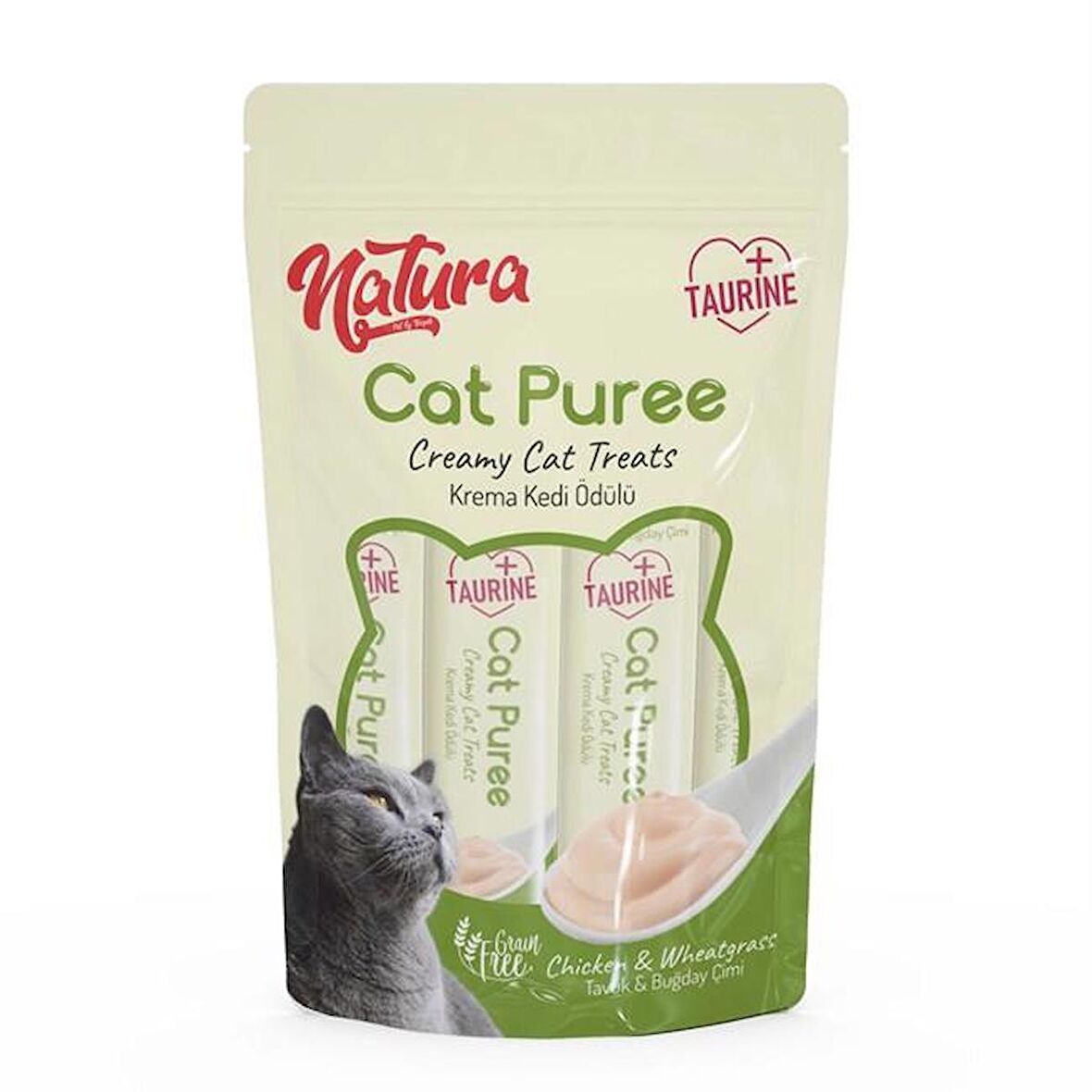 Natura Cat Puree Tavuk & Buğday Çimi 5x12gr