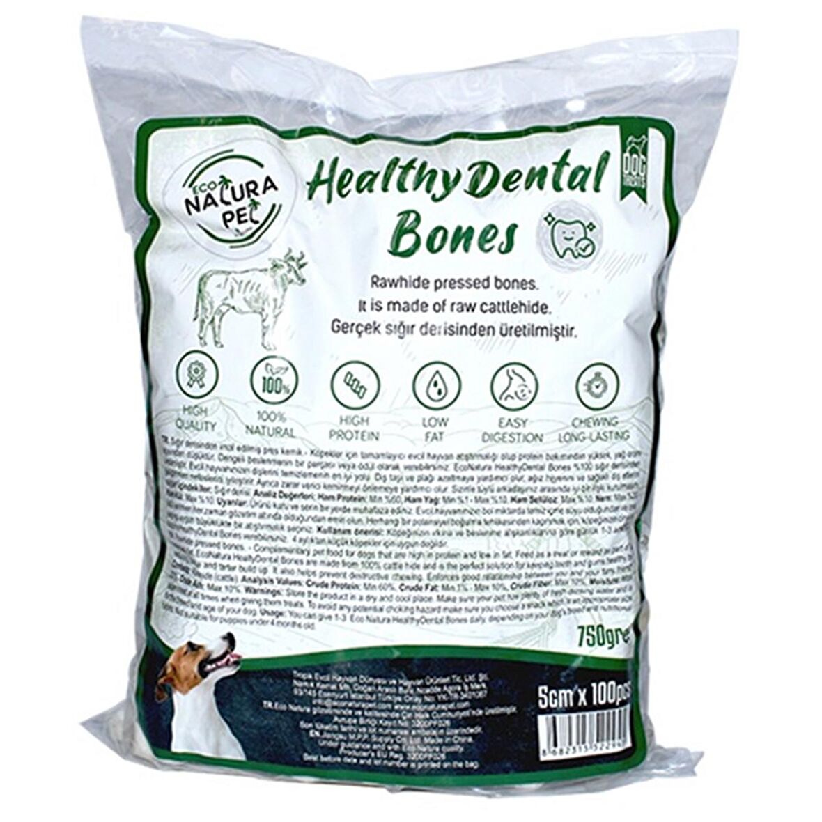 Eco Natura Pet Healty Dental Bones Beyaz Pres Kemik 5Cm 100Lü 750Gr