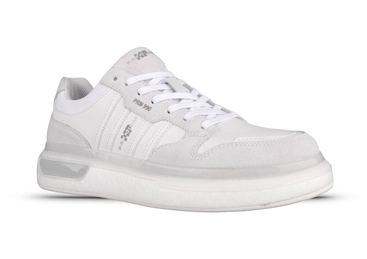 Erkek Sneaker - Beyaz, Nubuk Deri