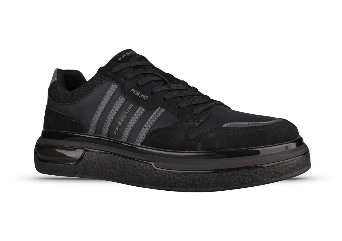 Erkek Sneaker - Siyah, Nubuk Deri