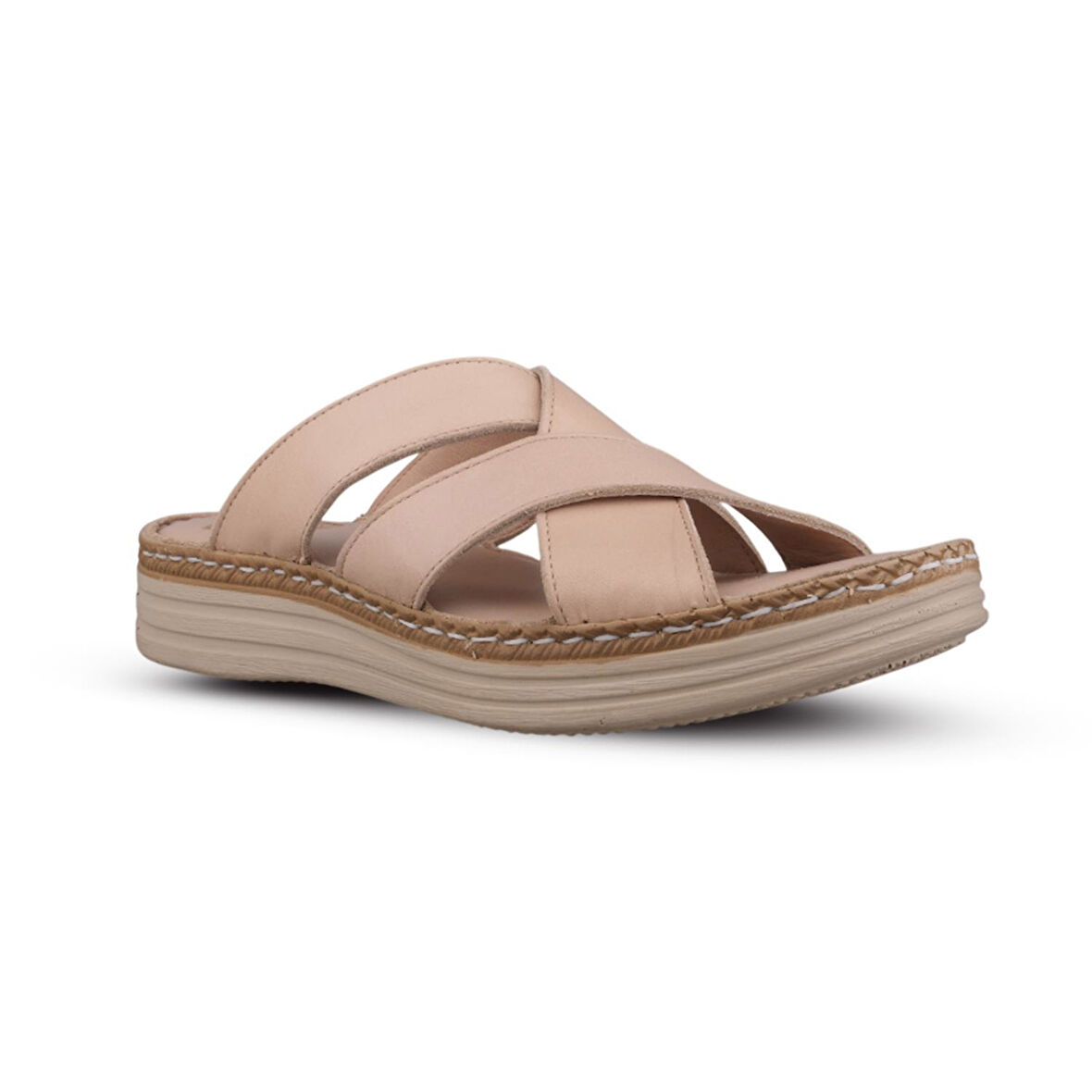 Kadın Günlük Terlik - Bej, Deri