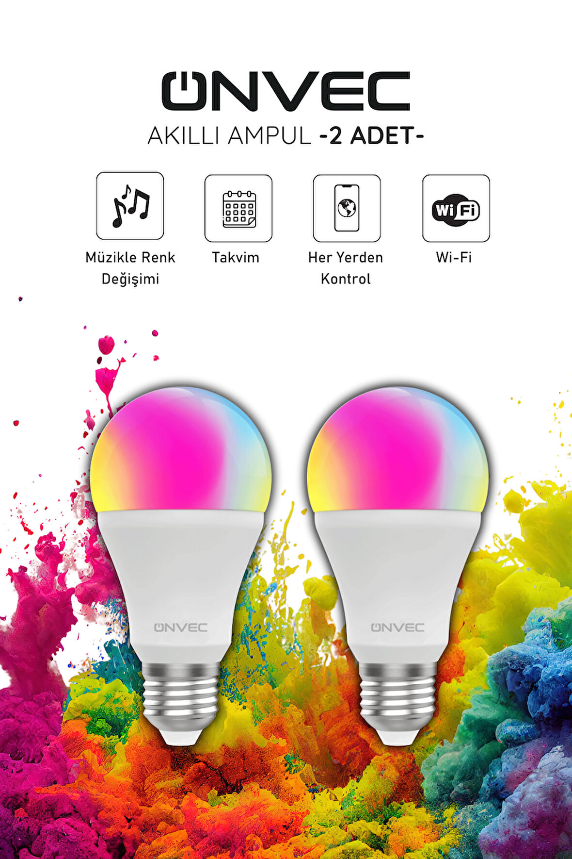 Onvec Wifi+Bluetooth Destekli 9W Rgb 2 Adet Akıllı Ampul Tuya