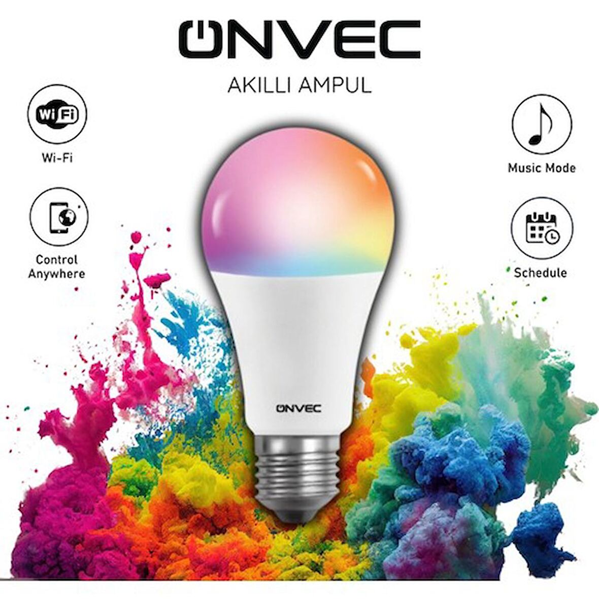 Onvec  Wifi+Bluetooth Destekli 9W Rgb Akıllı Ampul Tuya