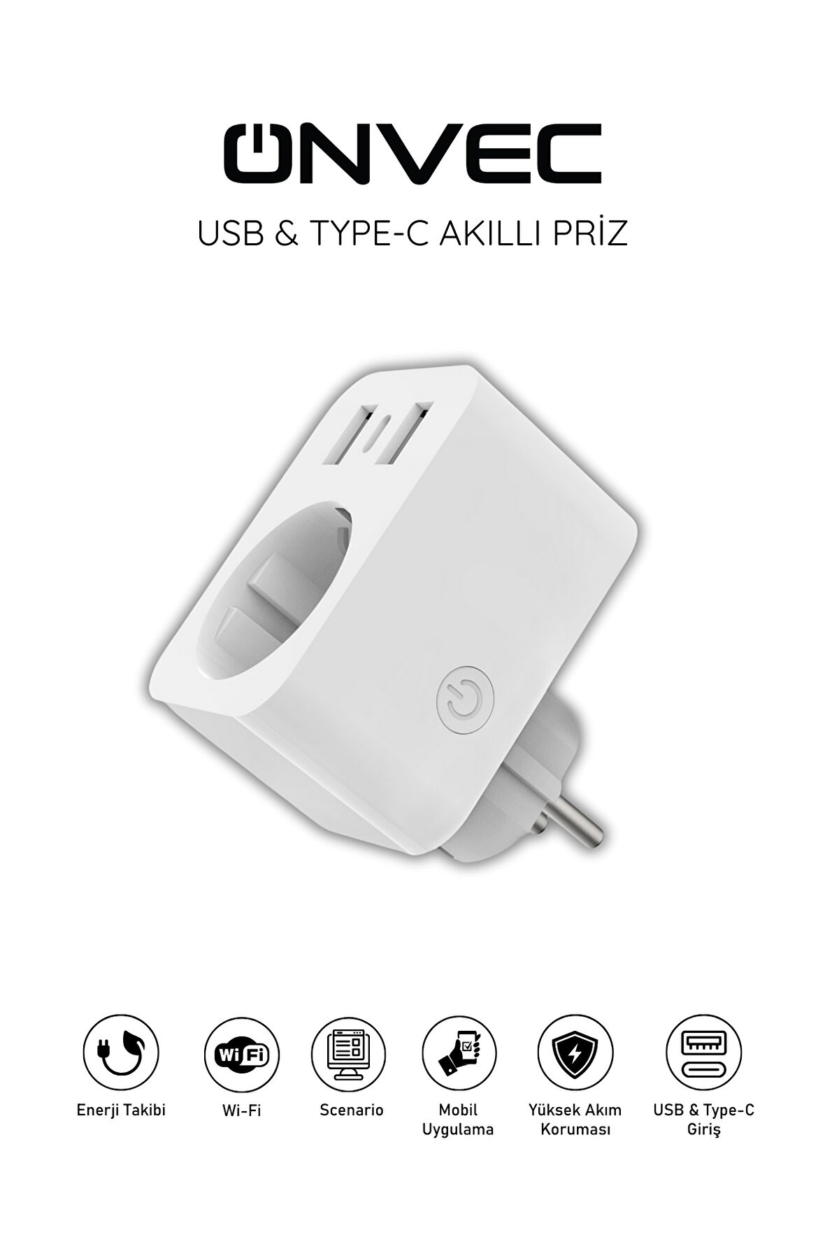 Onvec USB Type-C Akıllı Tekli Priz