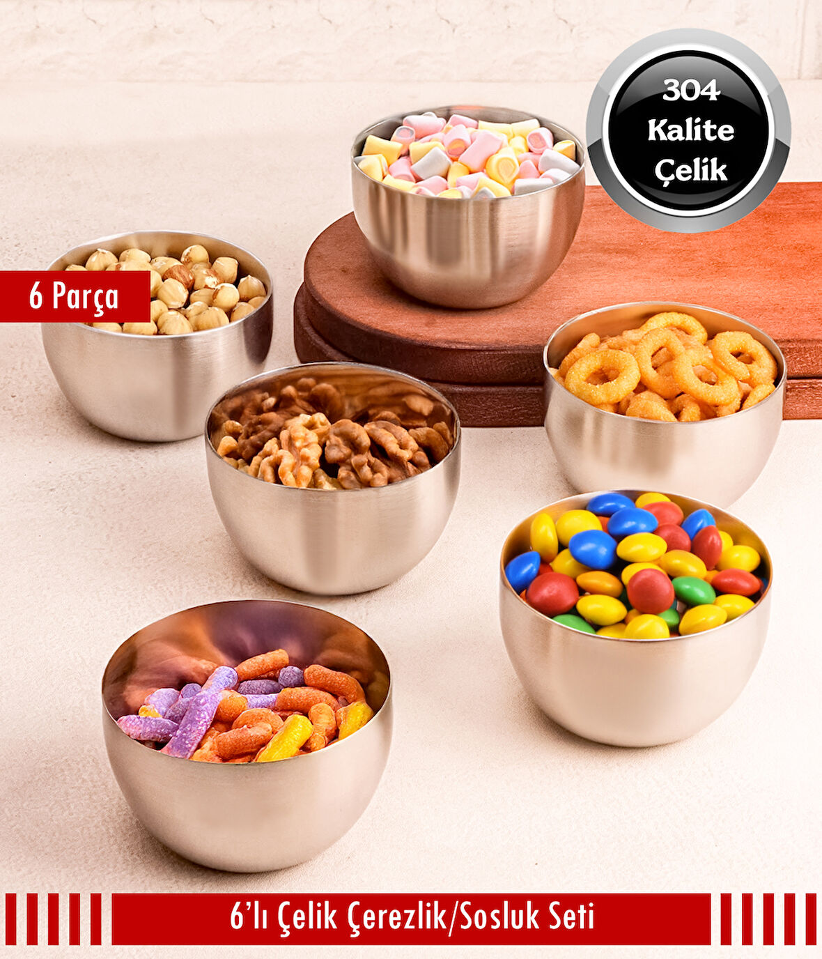 Çelik Sosluk 6 Parça Çerezlik Seti - 9cm