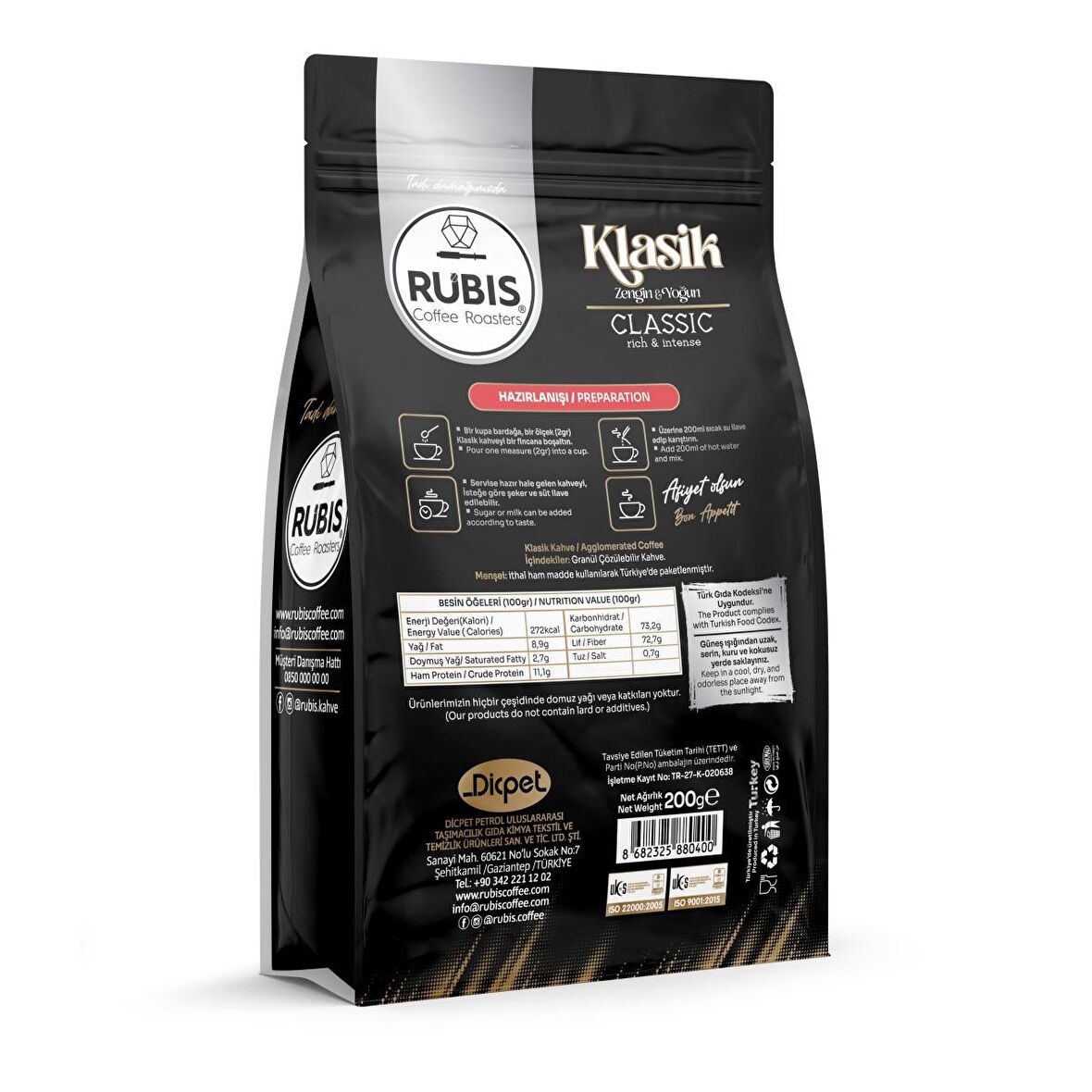 Rubis Coffee Roasters Classic Klasik Sade 200 gr Paket 