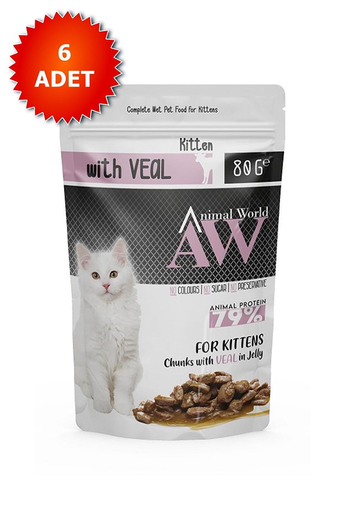 Animal World Jöle İçinde Parça Dana Etli Yavru Kedi Konservesi 6 x  80 gr