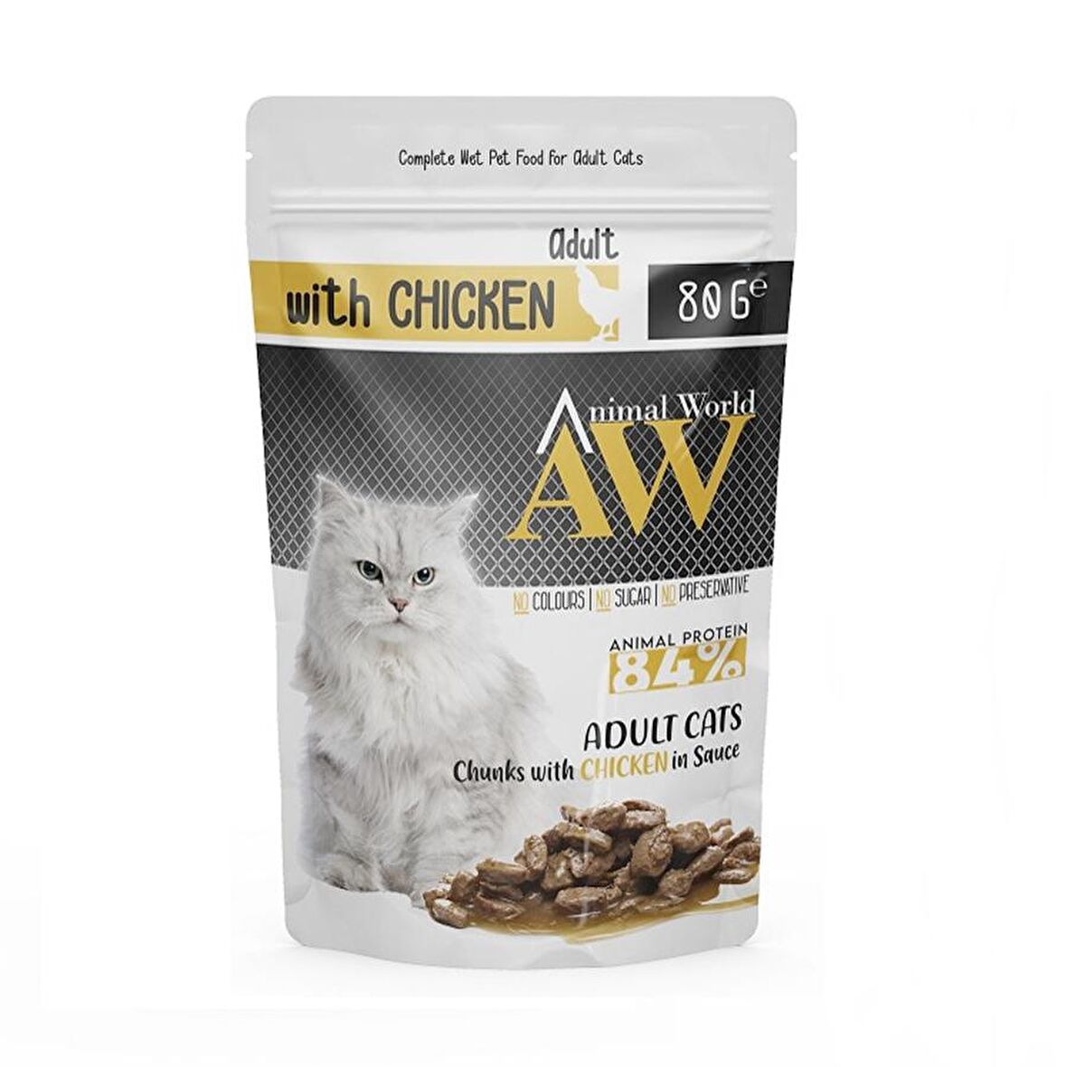 Animal World Sos İçinde Parça Tavuk Etli Yetişkin Kedi Pouch Mama 80 gr