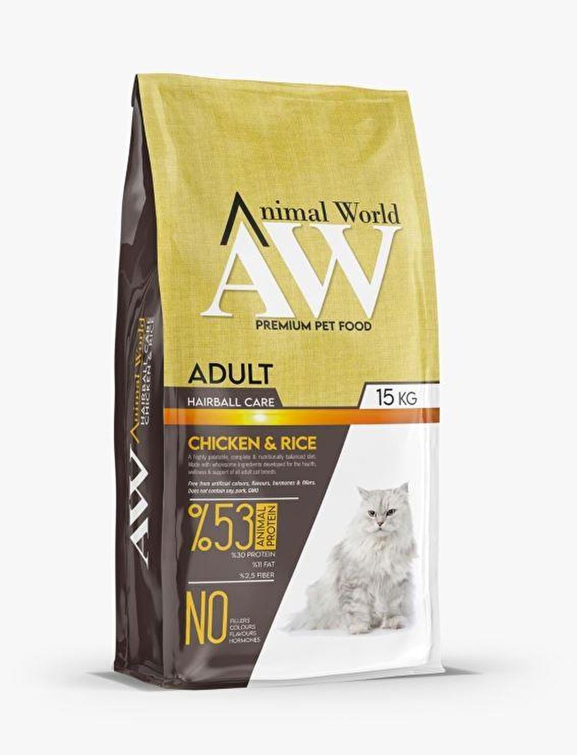 Animal World Hairball Tüy Yumağı Önleyici Tavuklu Kedi Maması 15 Kg